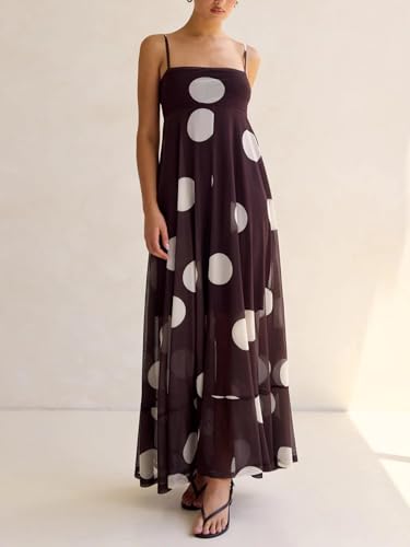 Image of SOOKABEILA Women Y2k Boho Maxi Dress Floral Lace Sheer Tiered Flowy Cami Long Dress 2025 Summer Smocked Beach Sundress