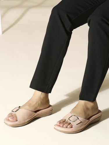 Image of Inc.5 Womens Peach Casual Round Toe Comfort Flats Slide Sandal
