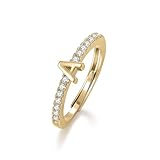 Letter Rings for Women - Adjustable Gold Rings with Non-Tarnish Coating (A)