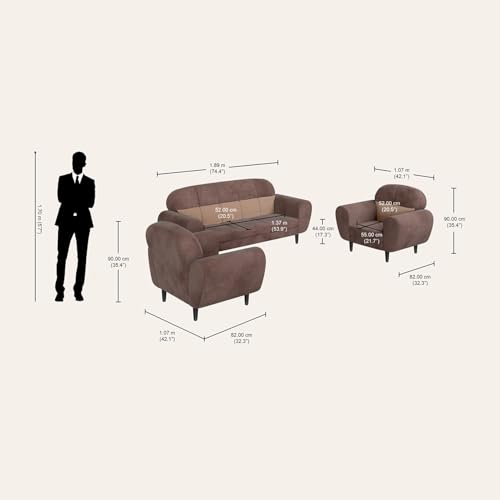 Image of GODREJ INTERIO Bobbin VLX 5-Seater Fabric Sofa Set (3 Seater + 1 Seater + 1 Seater), 3-Year Warranty, Choco