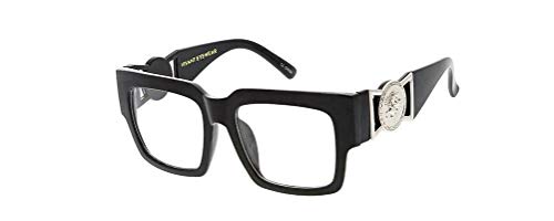 Dweebzilla Square Flat Top Gold Coin Medallion Greek Key Sunglasses w/Clear Lenses