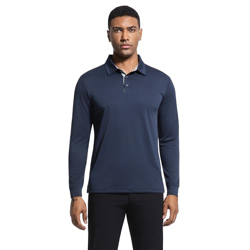 Image of Mens Golf Shirt Long Sleeve Moisture Wicking Dry Fit Performance Solid Pique Collared Golf Polo Shirts for Men