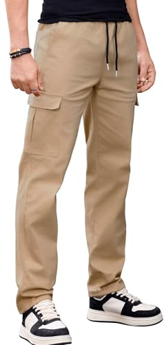 Mens Cargo Sweatpants - Drawstring Casual Hiking Pants Joggers Athletic Trousers Cotton Loose Straight Pants for Men4