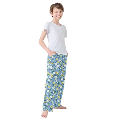 Boys' Pants Cute Floral Yellow White Long Bottoms Jogger Pants Elastic Waist Trousers with Pockets S-XL4
