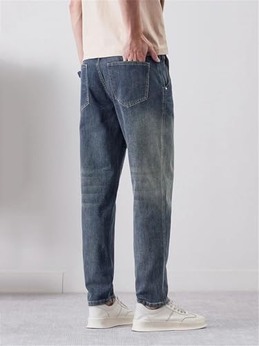 Men Slim Tapered Jeans Zipper with Pockets Trousers Vintage Street Denim Pants3
