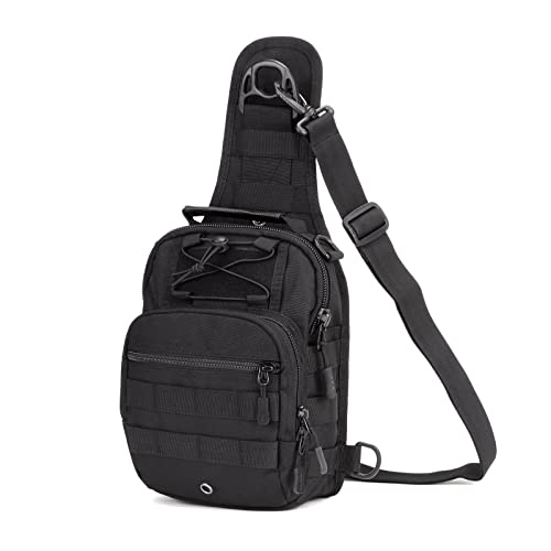 Huntvp Sac Bandoulière Sac d'Epaule Tactique Militaire Molle Sacoche pour Les Hommes Sac de Poitrine Sac à Dos de Multifonction pour Sport Chasse Cyclisme Camping Excursion Randonnée (Noir)