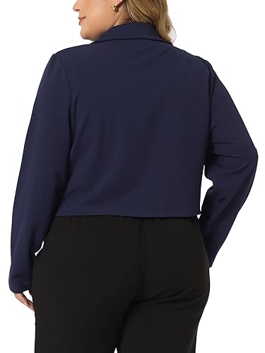 Agnes Orinda Plus Size Business Suit Blazer for Women Button Office Work Navy Blue Crop Suit Blazers Jackets4