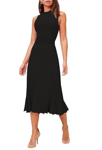 Pink Queen Women's Summer Sleeveless Swing Bodycon Knit Long Dress Black M