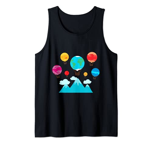 Hot Air Balloon Planet Galaxy Classic Space Travel Tank Top, Black