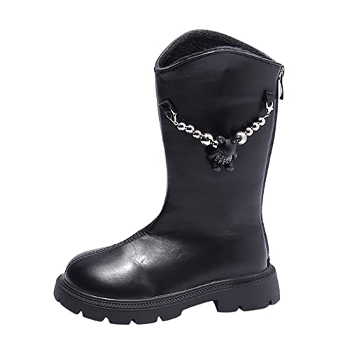 Fashion Autumn and Winter Children Mid Calf Boots Thick Bottom Non Slip Round Toe Solid Color Girls Wide Snow Boots (Black, 10.5-11 Years Big Kids)