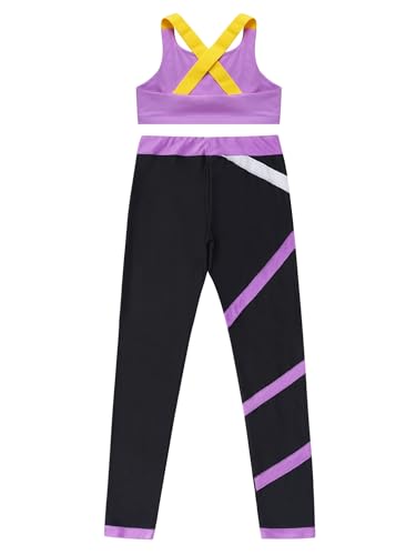 TiaoBug Kids Girls 2 Piece Sports Dance Outfits Tank Crop Tops with Athletic Leggings Sets for Gymnastics Yoga4
