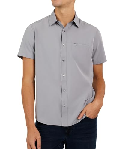 DKNY Mens Short Sleeve Button Down Shirts - Quick Dry Shirts for Men | Wrinkle Resist Stretch Mens Button Up Shirts