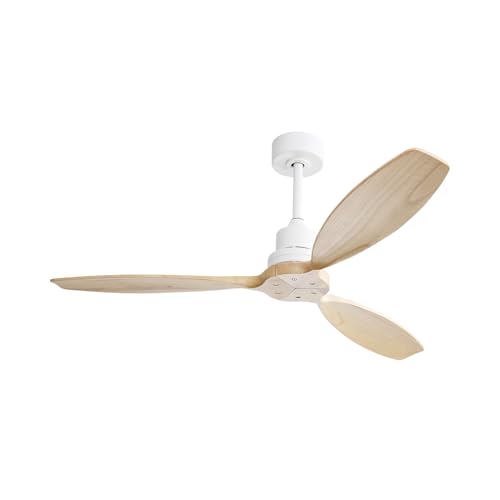 EGBHDSFT Ventilador de techo plano de 52 pulgadas con alas de madera maciza (sin luz), 6 velocidades y mando a distancia, ideal para terrazas y salones