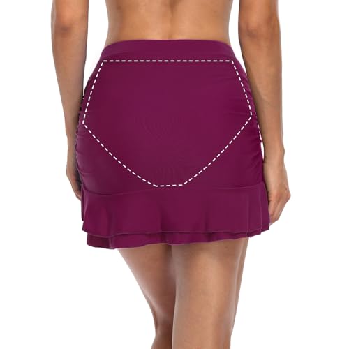 Image of Hilor Women's Skirted Bikini Bottom High Waisted Swim Bottom Shirred Ruffle Swim Skirt