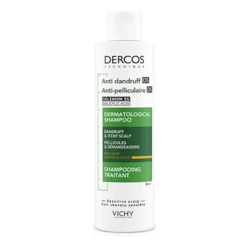 Vichy Dercos Anti-Dandruff Dermatological Shampoo for Dry Hair & Sensitive Scalp, with Salicylic Acid & Selenium Sulfide, 200ml, Soothes Itchiness & Nourishes
