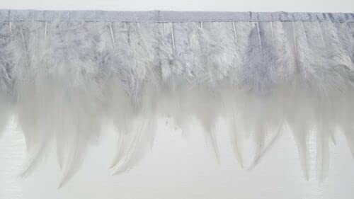 EliteKoopers 1 Meter Silver Rooster Hackle Feather Fringe Trim for Custume Dress Decoration Clothes Carnival Accessories