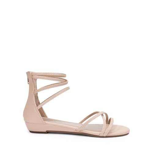 Image of DREAM PAIRS Women's Ankle Strap Flat Sandals Summer Dressy Strappy Gladiator Rhinestones Sandals
