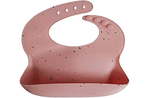 Image of mushie Silicone Baby Bib | Adjustable Fit Waterproof Bibs (Powder Pink Confetti)