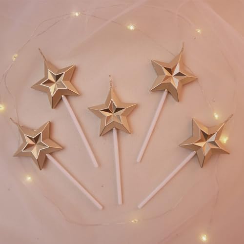 Dzxin Velas Cumpleaños, Velas de Cumpleaños en Forma de Estrella para Pastel, 5 PCS Velas de Pastel con Forma Estéreo de Color Metálico, Velas Cumpleaños Bengala, Velas de Feliz Cumpleaños (Oro)