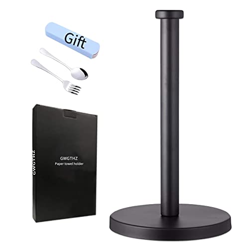 GWGTHZ Stainless Steel Paper Towel Holder, Black Countertop for Kitchen Bathroom, Standing with Weighted Base