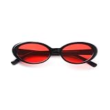 Laurinny 90s Retro Small Oval Sunglasses, Red Lenses Glasses for Costume Cosplay Raves Party, Black Frame Red Tinted Lens
