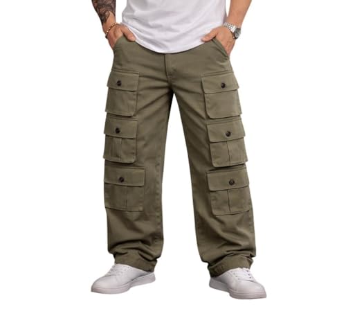 Image of Wear lusso 10 Pocket Cargo Pants for Men | Cotton Twill Fabric | Regular Fit Utility Cargo Trousers | Casual Streetwear Bottomwear