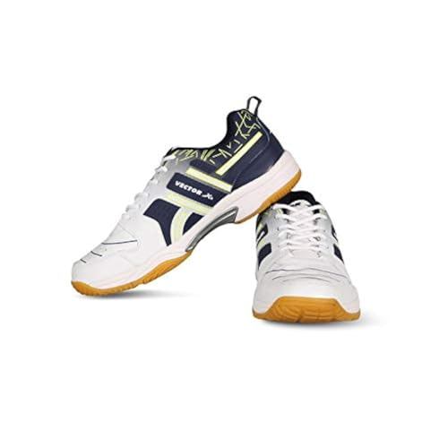 Image of Vector X CS-2000 Unisex Tennis Badminton Court Shoes for Men Women Boys|Synthetic Leather+Mesh Upper, EVA Midsole, Crepe Rubber Sole|Lightweight Indoor Outdoor Sports Footwear sneakers (White, Size-6)