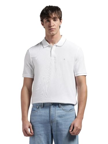 Image of Calvin Klein Jeans Solid Regular Fit Cotton Polo T-Shirt Breezy Blue
