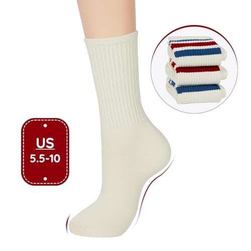 Zando Novelty Striped Retro Vintage Casual Crew Socks for Women - Cotton Sporty Calf Socks4