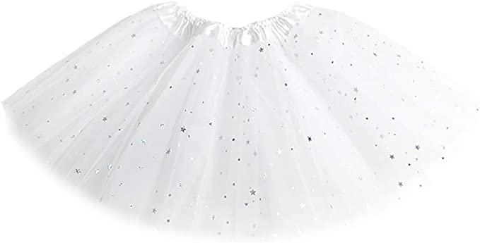 MUNDDY® - Tutu Elastico Tul 3 Capas 28 CM de Longitud para niña Bebe Distintas Colores con Estrella Falda Disfraz Ballet (FR/ES, Edad, Talla única, Blanco con Estrella)
