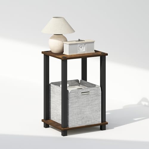 Image of Furinno Simplistic Night Stand, 2-Tier Small Nightstand with Open Shelf, Toolless Assembly Bedside Table, End Table, Side Table, for Bedroom, Closet, Dorm, Amber Pine