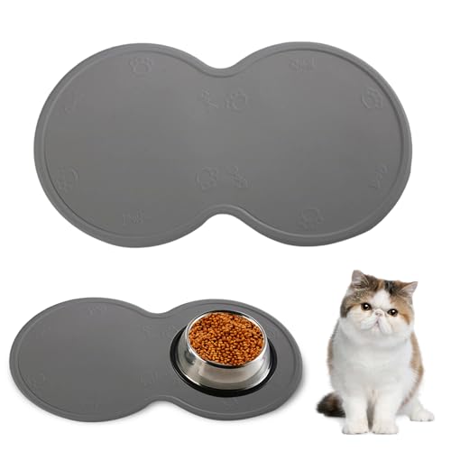 Geebymol 48x27cm Silicone Pet Feeding Mat, Waterproof Dog Cat Food Mat,Grey