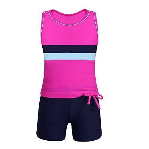 Image of Kids Girls Two-Piece Swimsuits Sleeveless Swim Tops with Boyshorts Athletic Tankini Outfit Set Swimwear
