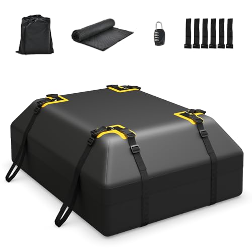 # Pacchetto accessori completo # Questo box da tetto per auto è fornito con un tappetino antiscivolo, 6 ganci porta, un lucchetto a combinazione sicuro e una borsa per il trasporto. Box bagagli e accessori possono essere riposti nella borsa quando non in uso.