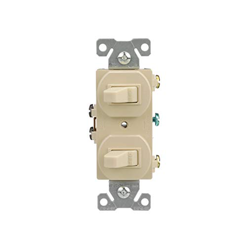 Eaton 271V-Box Arrow Hart 271V Duplex Grounding Toggle Switch, 120/277 Vac, 15 A, 1 Pole, Ivory #TOP27