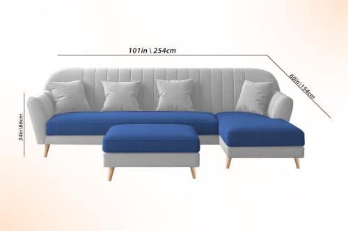 Image of Atticus RHS 6 Seater L Shape Sofa Set with Ottoman Living Room (Blue Grey Colour Fabric) Premium Fabric Sofa Set for Living Room