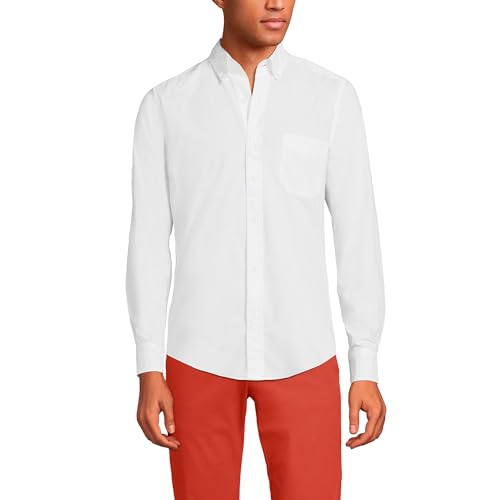 Lands' End Mens Traditional Fit Essential Lightweight Poplin Shirt White Regular Large