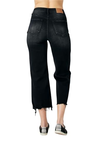 Judy Blue High Waist Distressed Raw Hem Wide Leg Crop Jeans, Black2