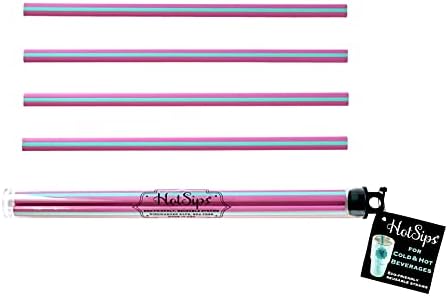 HotSips Reusable Drinking Straws Ergonomic Shape Made in USA for all Tumblers & Cups 12-40 oz use in Cold or Hot Beverages, Coffee and Tea, Portable Travel Case Dishwasher Safe BPA Free FDA Food Grade