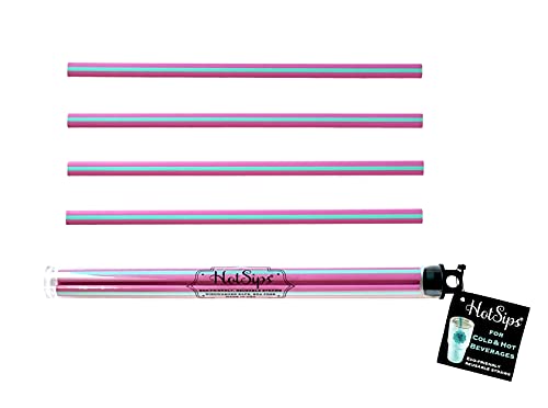 Hotsips Reusable Drinking Straws Ergonomic Shape Made In Usa For All Tumblers & Cups 12-40 Oz Use In Cold Or Hot Beverages, Coffee And Tea, Portable Travel Case Dishwasher Safe Bpa Free Fda Food Grade #TOP16