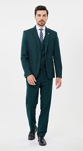 Image of MAGE MALE Mens Suits Slim Fit 3 Piece Tuxedo Suit One Button Solid Prom Wedding Party Blazer Vest Pants Set with Tie