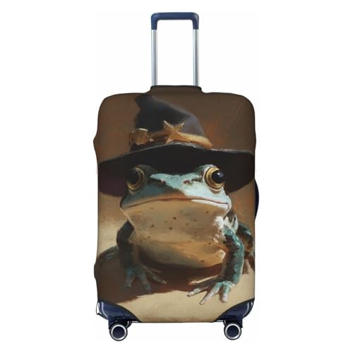 Cute Frog Wearing A Witch Hat Elastic Travel Luggage Covers Dustproof Scratch-Resistant Suitcase Protector Fit 22-24 Inch