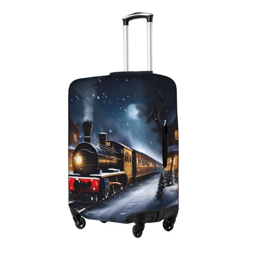 Winter Christmas Snow Night Railway Train Print Luggage Cover For Suitcases, Travel Case Protector, Simple & Convenient Installation2