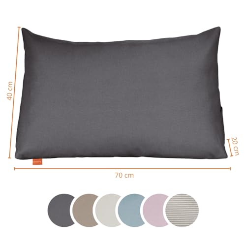 sleepling Rückenkissen Keilkissen für Bett und Sofa, Lendenkissen, dreieckiges Lesekissen, Strandkissen, Kissen mit abnehmbarem waschbarem Bezug, Seitenfach, 70 cm breit, dunkelgrau