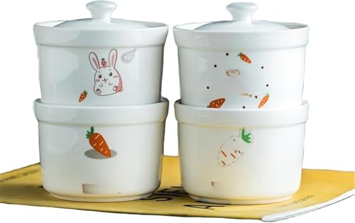 QINMOZH 蒸し碗 蓋付き 茶碗蒸し 食器 陶器?? キッチン用品 スープ碗 スープ作り 食事用 茶碗 和食器 4点セット陶器?? 使いやすい 可愛い おしゃれ 調理用品 (A)