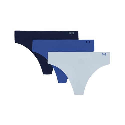 Under Armour Women's Ua Pure Stretch No Show Thong-Solid 3pk,Blue Calm