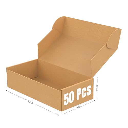 Image of BonKaso 3 Ply Brown Flap Corrugated Boxes for Packaging | 8 inchx4 inchx2 inch (Pack of 50) | Cardboard Packing Boxes for Shipping, Moving & Storage | Carton Boxes for Courier & Goods Transportation