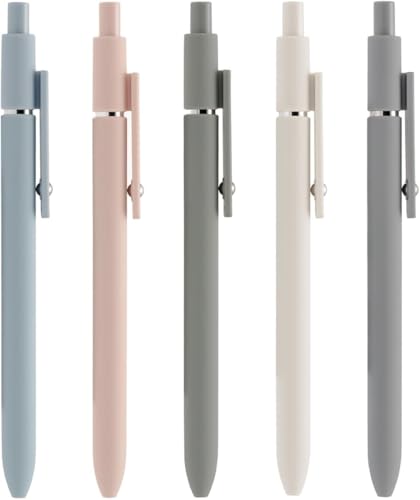 Image of 5PCS Retractable Gel Pens Set, Quick Dry Black Ink 0.5mm Fine Point Pens, Smooth Writing Rollerball Gel Ink Pens with Soft Touch Grip for School, Office & Home Use (Morandi Color)