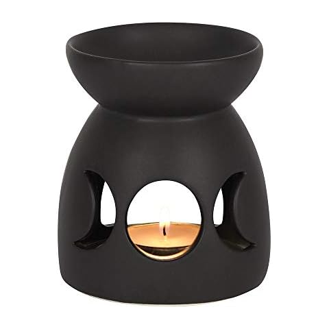 RAJX Black Triple Moon Cut Out Oil Burner, Tealight Holder Diffuser, Essential Oils and Wax Melts Burner, Aromatherapy Tarts Holder for Home Décor Cover