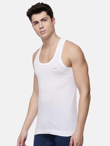 Image of Dollar Lehar Men Combed Cotton Round Neck Vest -White